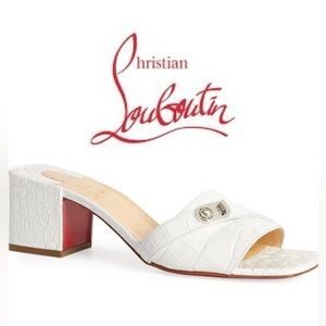 Christian Louboutin White Lock Art 55 Croc Embossed Leather Mules Sandals 6.5